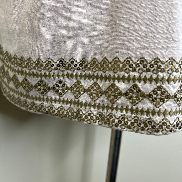 J. Jill Love Linen Top Large Womens Beige Sequin Embroidered Bohemian Boat Neck - Picture 4 of 9